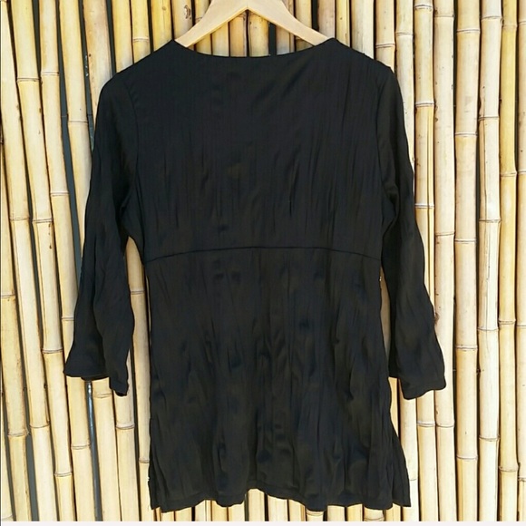 INC Black Silk Overlay Embroidery Detail Blouse M - Picture 3 of 4
